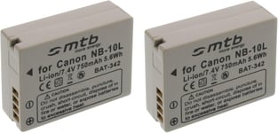 2X Batterie NB-10L pour Canon PowerShot G15, G1X, SX40 HS, SX50 HS