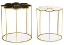 Jordan Black and White Petal Flower Shape Side Table with Gold Frame (Set of 2)