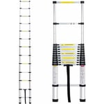 Échelle télescopique 3,8m Echelle Pliante Aluminium 13 marches Échelle avec Le mécanisme de rétraction