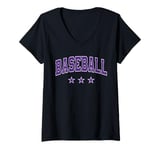 Womens Baseball All Purple Stars Classic Retro Varsity Text V-Neck T-Shirt