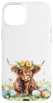 iPhone 15 Plus Highland Cow Spring Cute Easter Pattern Eggs Floral Flowers Case