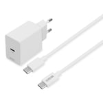 Deltaco USB-C väggladdare, 1m USB-C kabel, PD, 20W, vit