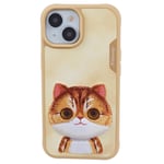 iPhone 15 Hybrid Skal med Djurmotiv & Broderi - Orange Katt