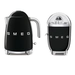 Pack  Bouilloire 1.7L 7 Tasses Arrêt Automatique + Presses Agrumes 70W Noir Années 50 SMEG