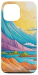 Coque pour iPhone 13 Pro Max Crayon de couleur Croquis Montagnes dans un cadre de paradis tropical