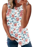 WNEEDU Women's Vests Ladies Summer Boho Camisole Tops for Women Round Neck Sleeveless T-Shirts Casual Tank Tops(Floral Red Blue,M)