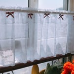 FACC Kitchen Window Curtains White Net Lace Curtain Tier Curtains 36 Inch Length with Lace and Bowknot Kitchen Curtains Valances Half Window Curtains Farmhouse Hollow Design Short Curtains for Wind