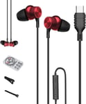 Ecouteur USB C Intra Auriculaires Filaires,Écouteurs Type C avec Microphone pour iPhone 15 Pro Max iPad Air Samsung Galaxy A53 A54 S23 S22 S21 FE S20 Pixel One Plus Huawei Mate 60 P40 (Rouge)