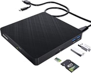 Lecteur Cd Dvd Externe, Portable Transmission Rapide Graveur Cd Dvd Externe Avec Lecteur De Carte Sd Tf Et 2 Ports Usb 3.0 Pour Windows 11/10/8/7/Ordinateur Portable/Pc/Linux/Macbo[PCZ230326]