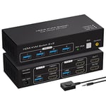 VPFET HDMI Commutateur KVM 2 PC 2 Monitor 4K60Hz USB 3.0 KVM Switch 2 Moniteur avec 4 ports USB Support de la Copie et de l'affichage Avancé et Contrôle du Bureau Inclus 2 câbles USB3.0