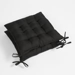 OHS Lot de 2 Coussins de Chaise Confortables et Doux avec Attaches pour chaises de Salle à Manger, Cuisine, Salon, Bureau, Jardin, terrasse - Noir - 40 x 40 cm