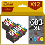 CHRONOCARTOUCHE - 603XL - 12 Cartouches d'encre Compatibles avec Epson 603 XL Etoile de Mer - pour Cartouche XP 2100 XP 2105 WF 2810 2830 (3 Noirs 3 Cyan 3 Magenta 3 Jaunes) - Neuf