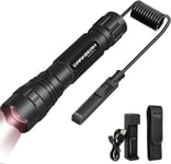 Lampe Torche IR 850nm LED Lampe de Poche Infrarouge, Travailler avec l'équipement de Vision Nocturne, Puissant Invisible Lumière Rechargeable pour chasse, observation, sauvetage, avec clip.[G237]