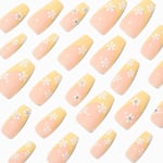 Claire's Faux ongles vegan squareletto marguerite blanche et French manucure jaune - Lot de 24