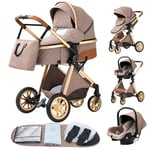 YAZOCO Poussette 3 en1, Compacte Poussette CombinéEs Anstout Terrain Luxe Haut Paysage Quadruple 0-36kg Pliable Canne Bébé Poussettes Confort Convient aux Nouveau Nés (Kaki)