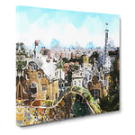 Parc Guell Gaudi in Barcelona Spain in Abstract Modern Canvas Wall Art Print Ready to Hang, Framed Picture for Living Room Bedroom Home Office Décor, 14x14 Inch (35x35 cm)