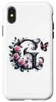 Coque pour iPhone X/XS Letter G Initial Floral Monogram Rose Pink Flower Butterfly