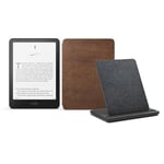 Kindle Paperwhite Signature Edition (2024 Release) 32 GB without ads, an Amazon Premium Leather Cover and a Made for Amazon Wireless Charging Dock