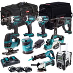 Makita 18V 10 Piece Power Tool Kit 3 x 5.0Ah Battery Charger & Bag T4TKIT-12998