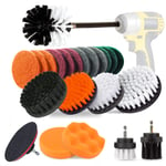 23 Piece Drill Brush Attachment Kit, Aufisi Power Scrubber Drill Brushes for Cleaning Bathroom, Flooring, Pool Tile, Brick, Ceramic, Marble, Grout, Car with 6'' Extension Bar for Drill (White)
