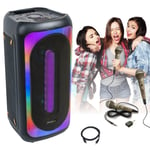 Pack Karaoké Enceinte Bluetooth Portable 500W Ibiza MERCURE50 LED USB SD TWS - 2 Micros Filaires - Musique Anniversaire Soirée