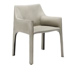 Cassina - 413 Cab, Sadelläder Ivory - Ruokapöydän tuolit - Mario Bellini - Valkoinen - Nahka/Metalli