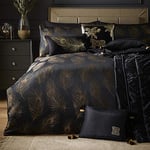 Laurence Llewelyn-Bowen - Black Peacock Feathers Duvet Cover - Double Bedding Size (200 x 200cm) - 2 Pillowcases - Jacquard Bedding Set in Black & Gold - Luxury Bedding - Peacock Bird Duvet Cover