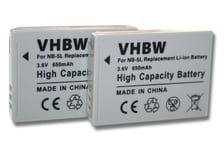 vhbw 2x Batteries compatible avec Canon Powershot SX200 IS, SX210 IS, SX220 HS, SX230 HS appareil photo reflex (650mAh, 3,6V, Li-ion)