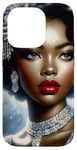 iPhone 14 Pro Glamorous Black Woman In Silver Art With Vintage Style Case