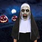 Halloween Nun Horror Mask Cosplay Läskiga Latex Masker Med Huvudduk Full Face Hjälm Halloween Fest Rekvisita