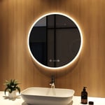 Miroir lumineux salle de bain Rond 70cm avec anti-buée, miroir rond mural cosmétique lumineux avec Tactile et Horloge - Meykoers