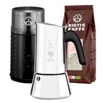 Bialetti Venus Elegance 6 Koppar mokabryggare Inkl. Elektrisk Kaffekvarn & Rigtig Kaffe Organic Peru 400g