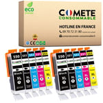 COMETE CONSOMMABLE 550 551 XL - Pack de 10 Cartouches d'encre compatibles avec CANON PGI-550 CLI-551 XL PGI550 CLI551 XL 550XL 551XL 4 Noir + 2 Cyan + 2 Magenta + 2 Jaune