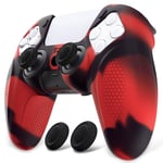 playvital Ninja Edition Anti-Slip Silicone Cover Skin for ps5 Wireless Controller, Ergonomic Protector Soft Rubber Case for ps5 Fits with Charging Station with Thumb Grip Caps - Red & Black