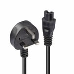 1m UK 3 Pin Plug to IEC C5 &quot;Cloverleaf&quot; Power Cable. Black