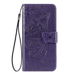 KERUN Case for OPPO Find X2 Lite Wallet PU/TPU Leather Phone Cover, Butterfly Embossed Case with [Card Slots] [Kickstand] [Magnetic Closure] Shock-Absorbent Bumper. Dark Purple