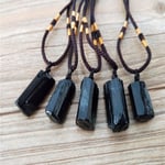 Women Black Energy Necklace Crystal Gem Specimen Tourmaline Stone Pendant