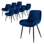 Set 8 chaises de salle à manger rembourrées assise dossier bleu foncé velours