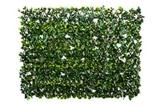 GreenBrokers Treillis Mural Artificiel Extensible Vert en Saule avec Feuilles Vertes et Fleurs Blanches (1 m x 2 m) – Résistant aux UV
