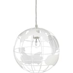 Lampe à suspension abat-jour boule globe monde métal luminaire plafond ø 30 cm, blanc - Relaxdays