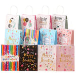 12Pcs Sac Cadeau, Sac Cadeau Anniversaire Enfant, Pochette Papier Kraft, Petit Pochette Cadeau Anniversaire, Sachet Bonbons Anniversaire, Sacs en Papier Kraft avec Poignée pour Cadeaux et Fête