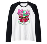 Mr and Mrs Claus Couple Leopard Santa Retro Christmas Lights Raglan Baseball Tee