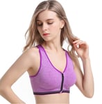 Soutien-gorge de sport pour femme avec fermeture éclair sur le devant - Sans armatures - Dos nageur avec soutien-gorge rembourré amovible à fermeture éclair - Violet - Taille 3XL 85B 95C 95D 100A