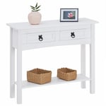 Table console meuble d'appoint style mexicain 2 tiroirs en pin massif blanc