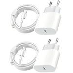 2 Pack Laddare till iPhone + kabel USB-C 20W Snabbladdare vit White