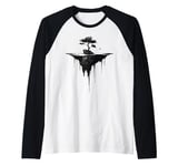 Surreal Floating Island Shirt - Dark Forest and Tree Art Raglan Baseball Tee