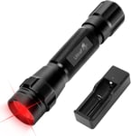 ULTRAFIRE Lampe torche LED rouge 620-630 nm lumière de chasse rouge avec batterie et chargeur, lumière rouge de 200 m pour astronomie, aviation, observation nocturne, CR1.[G1447]