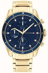 Tommy Hilfiger Parker | Men Watch 1791834 Gold Plated Steel Bracelet | Blue Dial