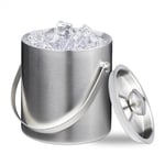 Relaxdays Ice Cube Bucket, Stainless Steel, Double-Walled, with Lid & Handle, 1.5 Litre, Wine, Bottle Cooler, 17 x 17 x 16 cm