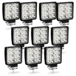 10x 48W Phare de Travail Carre a Leds Angle 60 dc 12V-24V Quad Camion Bateau Tracteur Offroad Impermeable